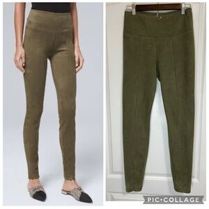 White House Black Market Olive ultra Suede Runway Leggings size 8